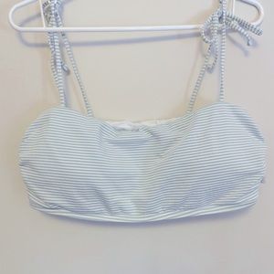 2 pc bandeau bikini in textured baby blue and white pinstripe